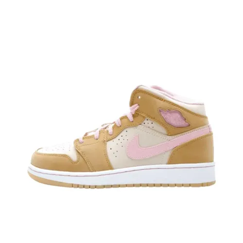 Jordan 1 Противоскользящие Устойчивые к Износу Высокие Баскетбольные Кроссовки Винтажные Женские Бежевые