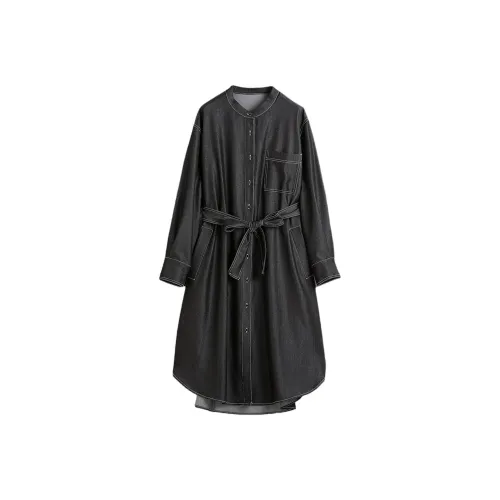 Hang Yi Court Черное Женское Длинное Платье с Рукавами