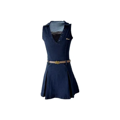 KYKW Винтажное синее женское платье без рукавов