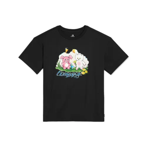 Конверс Рукав с оборванным плечом T-рубашка Женская Черная