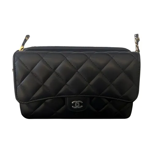 CHANEL Чехол для телефона из овчины сумка через плечо женская черный