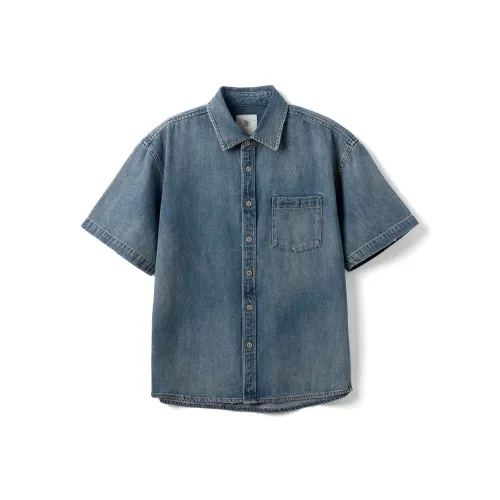 SIMWOOD Washed Vintage Blue Men's Shirts SIMWOOD Вымытый Винтаж Синий Мужские Рубашки