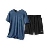 Комплект одежды (Темно-синяя рубашка с коротким рукавом + черные шорты)