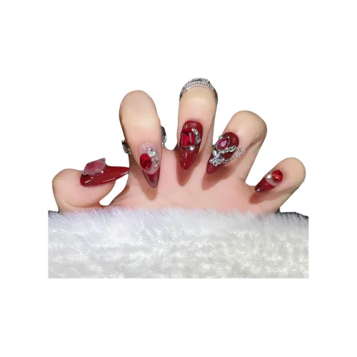 Rui Jin Капля воды Shaped Bridal Горячая девушка False Nail Миндаль Красный Однотонный Стразы Украшенный 22 мм