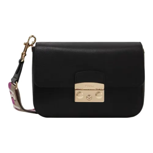 Furla Metropolis Collection Коровья кожа Маленькая квадратная сумка Сумка через плечо Маленькая Женская Черная и Фиолетовая