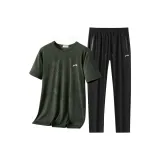 Комплект одежды (Армейская зеленая рубашка с коротким рукавом + черные штаны)