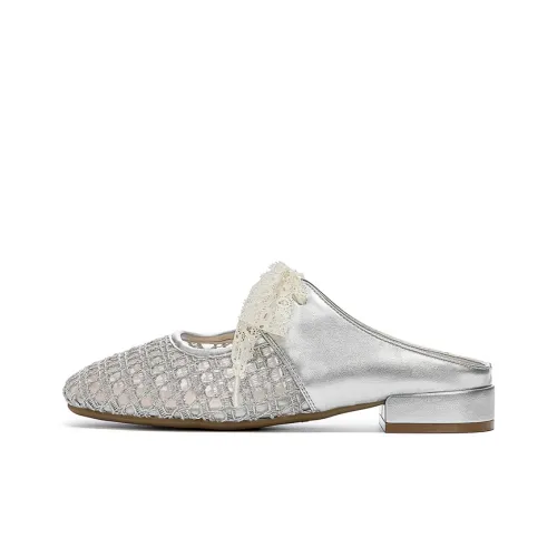 JOSINY Cut Out Ткани вязаные Противопахнущие Устойчивые к истиранию Домашние тапочки Женские Серебряные