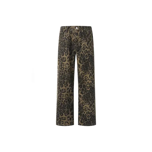 HKRXEC Коричневый Леопардовый принт Мужские Джинсы