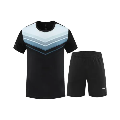 KPADB Минималистский стиль Круглый вырез Дышащие Спортивные шорты Комплект Фитнес Черный Унисекс