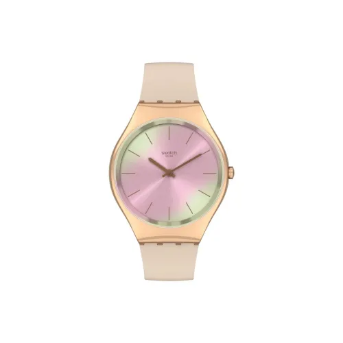 Swatch Quartz Механизм Унисекс Часы 38 мм Розовый Циферблат Часы Корпус из Нержавеющей Стали Силиконовый Ремешок