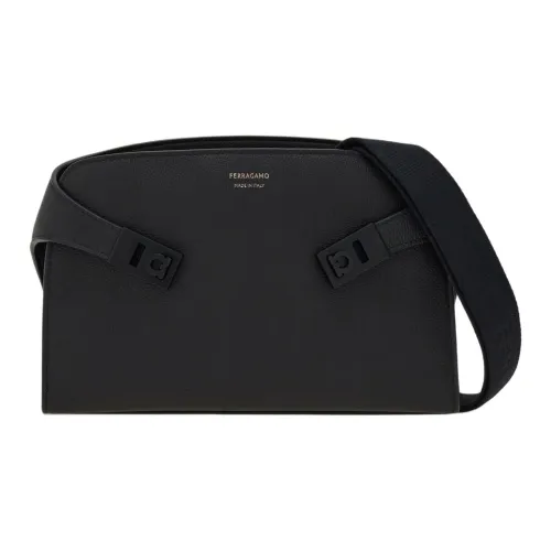 Ferragamo Hug Hammered Текстура Телячья кожа Курьерская сумка Сумка через плечо Мужская Черная