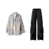 Жёлтая рубашка в клетку + чёрные штаны