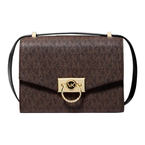 MICHAEL KORS Hendri Кожа Клатч Сумка через плечо Маленькая Женская Темно-Коричневая и Черная