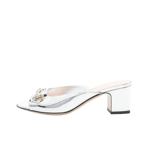 GUCCI Застежка Horsebit Rubber Slide Тапочки 5 см Женские Серебристые