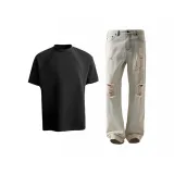 Комплект одежды [Черная футболка + Желтые грязные штаны]