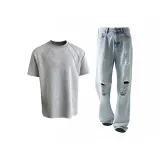 Комплект одежды [Серая футболка + Светло-синие штаны]