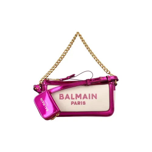 BALMAIN B Army Холст Плечевая Сумка Женская Красная и Бежевая