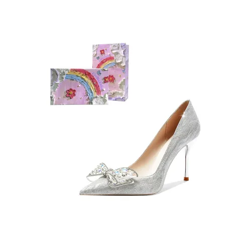 Crelinkxlat Французский Фея Мягкий Минималистский стиль Высокие каблуки Женские Серебристый