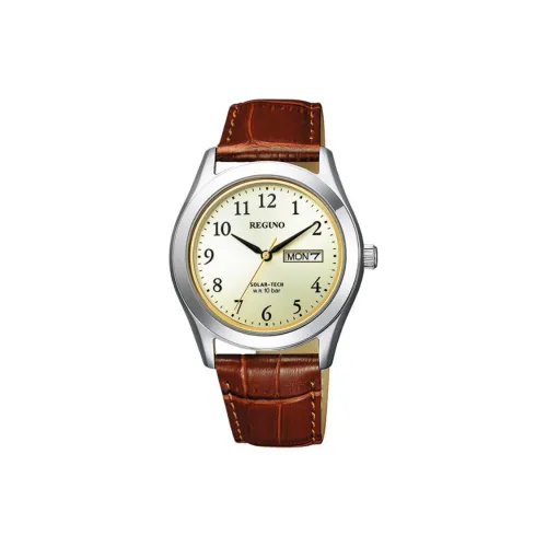 CITIZEN REGUNO Collection Солнечный кварцевый механизм кожаный ремешок часы 37,5 мм мужские желтый циферблат