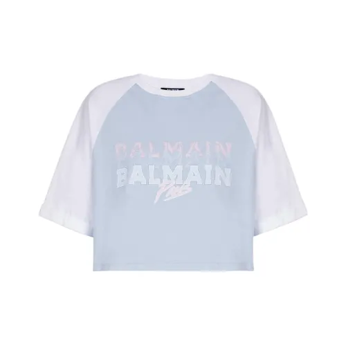 BALMAIN SS25 Стандартная T-рубашка Женская Синяя