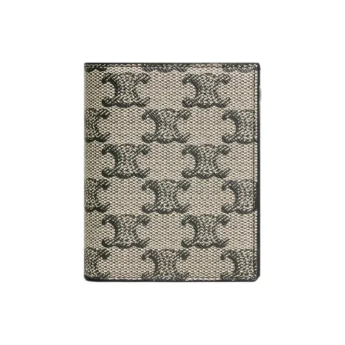 CELINE Triomphe Холст и Кожа Кошелек Мужской Бежевый