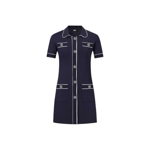 KARL LAGERFELD SS25 Короткий рукав Платье Женское Темно-синий