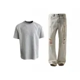 Комплект одежды [Серая футболка + Желтые грязные штаны]