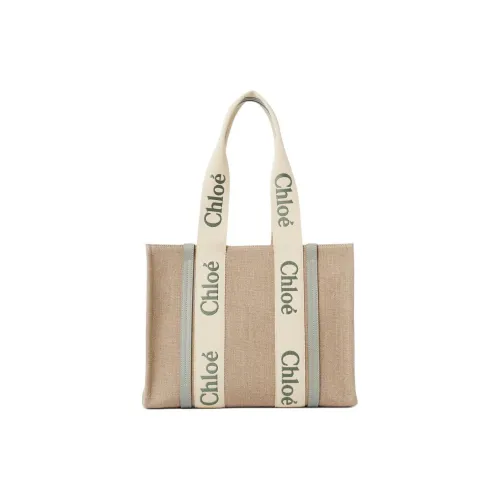 Chloe Woody Linen Shoulder Bag Women's Blue Green