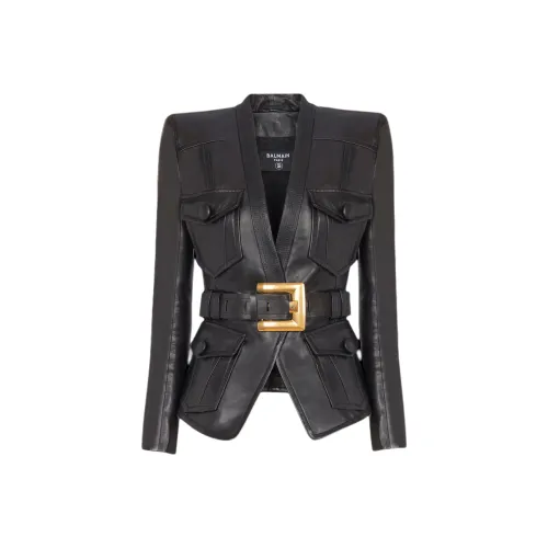 BALMAIN SS25 Кожа Куртка Женская Черная