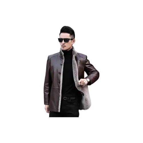 JIMU Красный Коричневый Мужская Кожаная Куртка