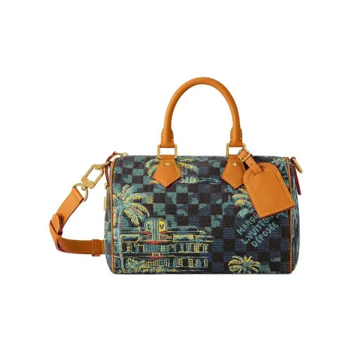LOUIS VUITTON Speedy Damier Palm Trees Jacquard Cotton Crossbody Single Shoulder Bag Women's Blue Multicolor
