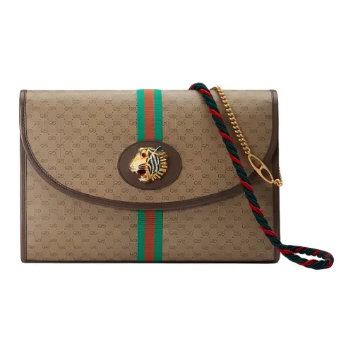 GUCCI Rajah Холст и Кожа Цепочка Сумка через плечо Сумка Женская Коричневая