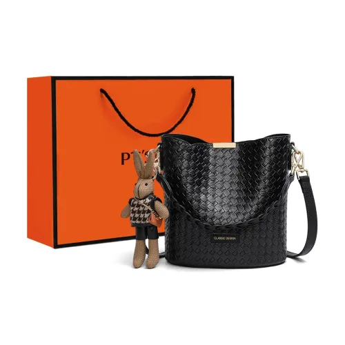 PT'SON Корова Кожа Ведрообразная Сумка Сумка через плечо Сумка Обычная Женская Черная