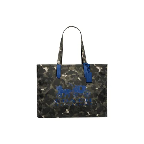 COACH Кожа Тоут Сумка Сумка для покупок Сумка Сумка через плечо Большая Мужская Черная и Синяя