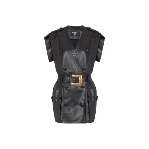 BALMAIN SS25 Короткий рукав Платье Женское Черное