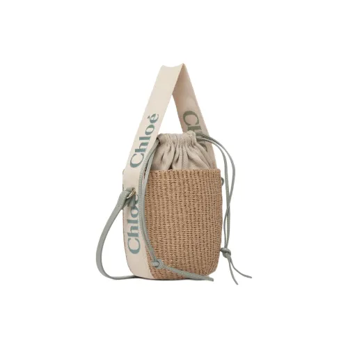 Chloe Woody Бумага Коровья кожа Ведрообразная сумка Маленькая Женская Синяя Зеленая