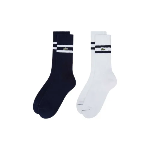 Коллаборация LACOSTE 2 пачки Морской Синий + Белый Мужские носки MID до икры