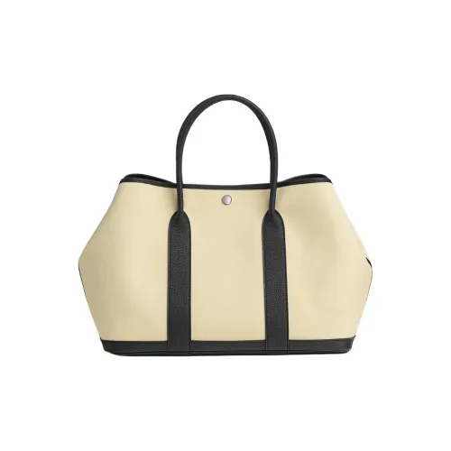 HERMES Garden Party Холст Сумка Женская Ванильный Черный