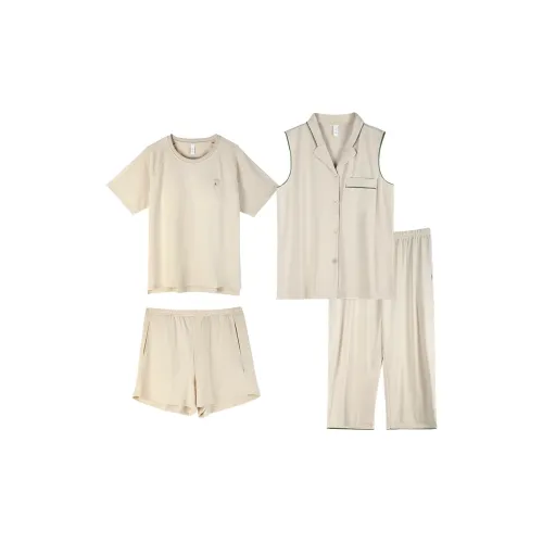 XUANJING 62989+63506 Бежевый Абрикос Четырехкомпонентный Набор Женские Пижамные Комплекты