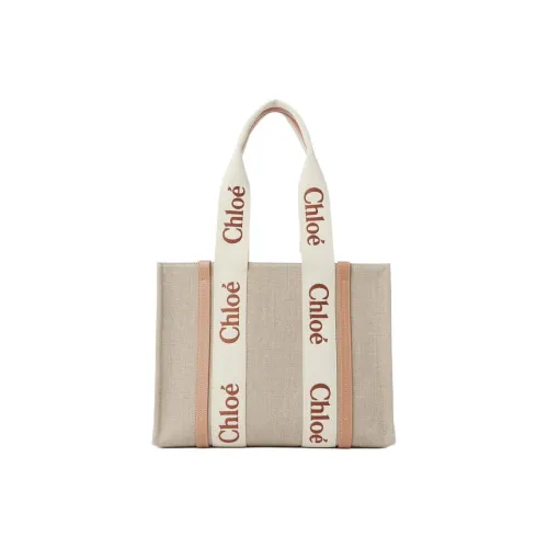 Chloe Woody Linen Tote Bag Shopping Bag Shoulder Bag Women's Wood Color Orange