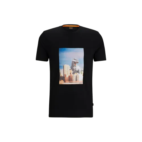 Hugo Boss SS24 Хлопок Джерси T Рубашка с Новый Season Artwork T Рубашка Мужская Черная