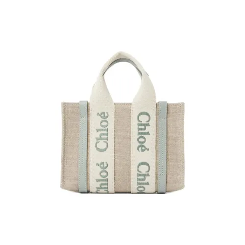 Chloe Woody Linen Tote Bag Shopping Bag Mini Women's Blue Green