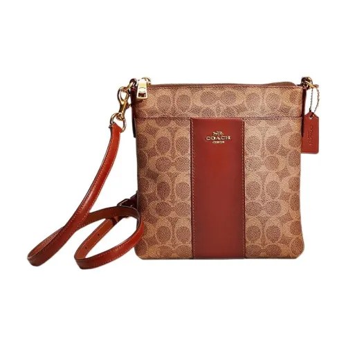 COACH Kitt Холст и Кожа Сумка через плечо Маленькая Женская Хаки и Красно-коричневый