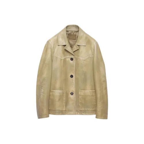 PRADA SS25 Кожа Куртка Женская Бежевая