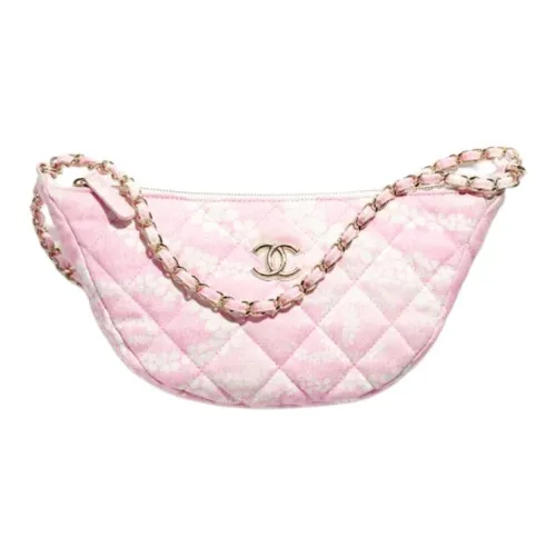 CHANEL COCO Деним Хобо Сумка через плечо Большая Женская Светло-розовая и Белая