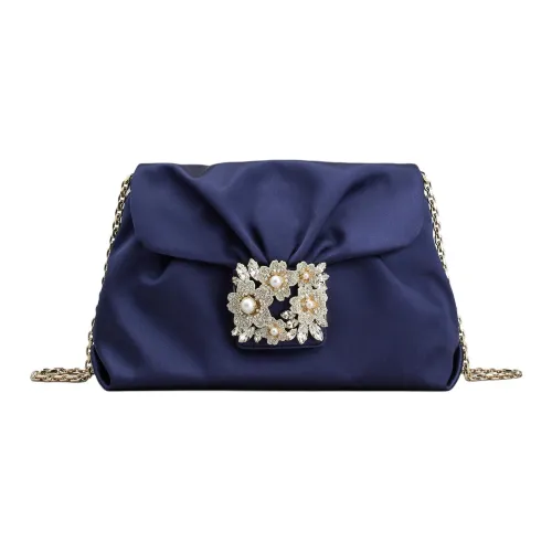 Roger Vivier RV BOUQUET STRASS Шелковый атлас Сумка через плечо Клатч Мини Женский Синий