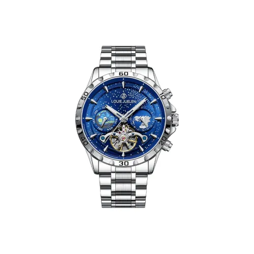 LOUIE JUELEN Автоматический Механический Механизм Нержавеющая Сталь Ремешок Часы Мужские Часы Синий Циферблат