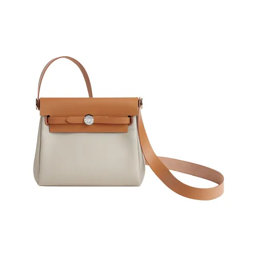 HERMES Herbag Zip Холст с Hunter Коровья кожа Сумка на плечо Женская Бетонно-серый с A Hint OF Чайный коричневый