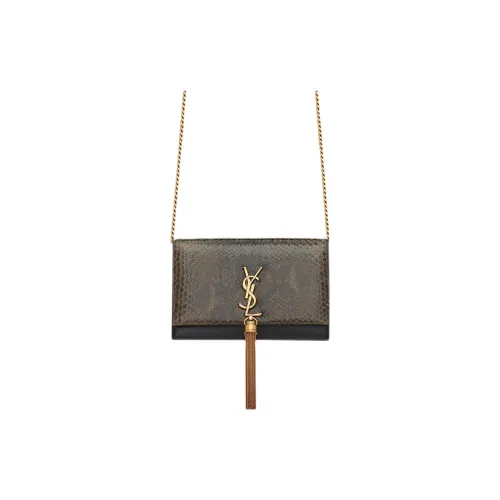 SAINT LAURENT Kate Телячья кожа Конверт Сумка Кошелек Сумка через плечо Женская Черная Армейский зеленый