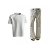 Комплект одежды [Белая футболка + Желтые грязные штаны]